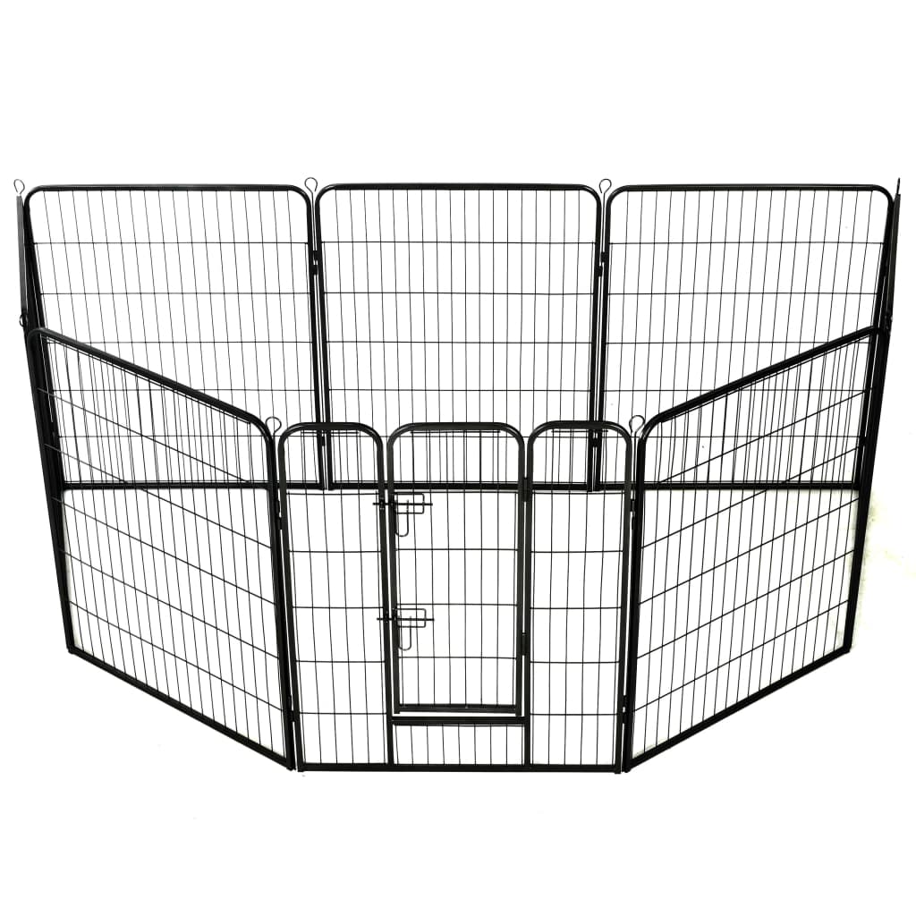 vidaXL Dog Playpen 8 Panels Steel 31.5"x39.4" Black