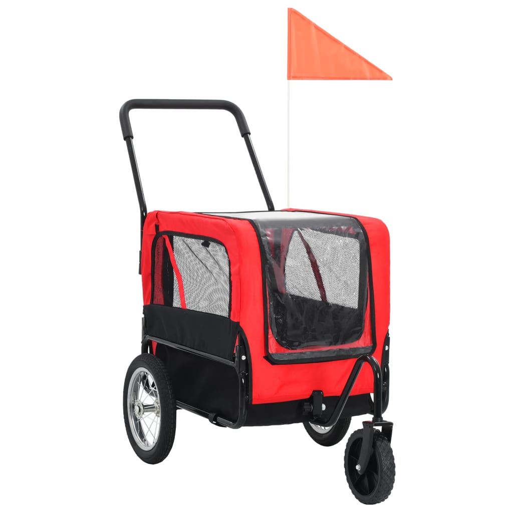 vidaXL Dog Bike Trailer Foldable Stroller 2-in-1 Function Dog Cart for Bike