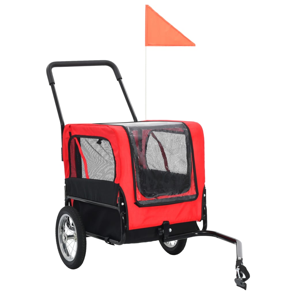 vidaXL Dog Bike Trailer Foldable Stroller 2-in-1 Function Dog Cart for Bike