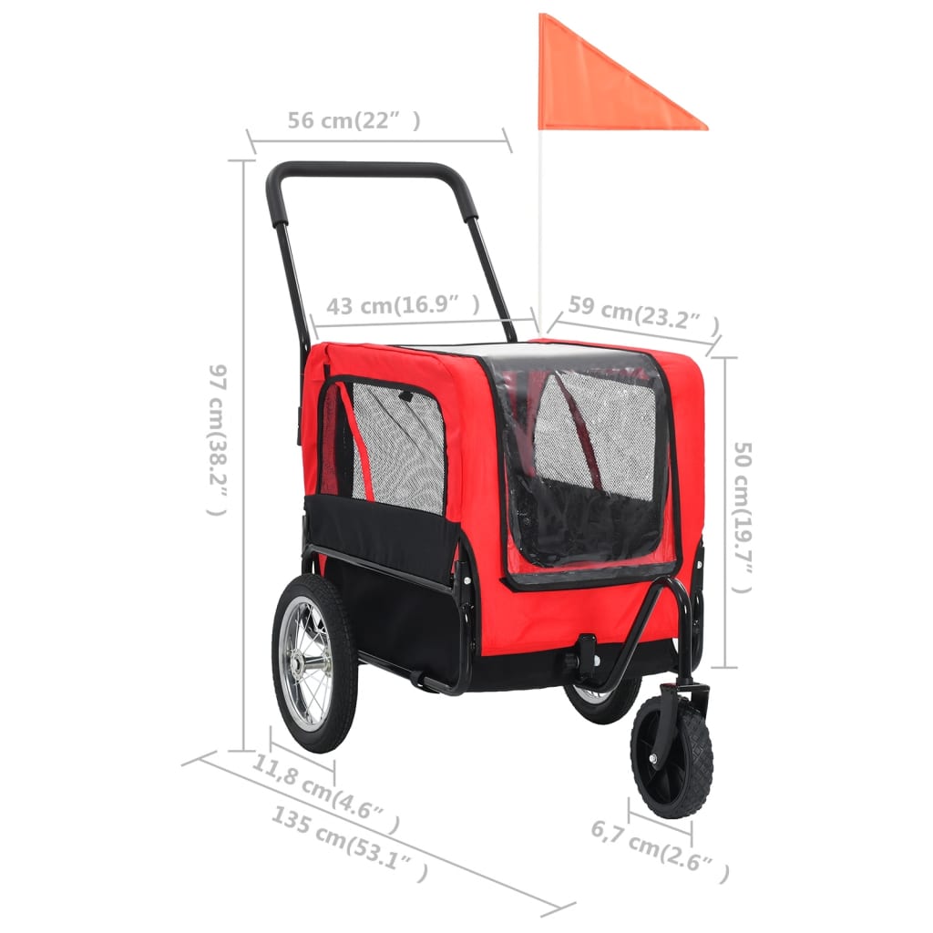 vidaXL Dog Bike Trailer Foldable Stroller 2-in-1 Function Dog Cart for Bike