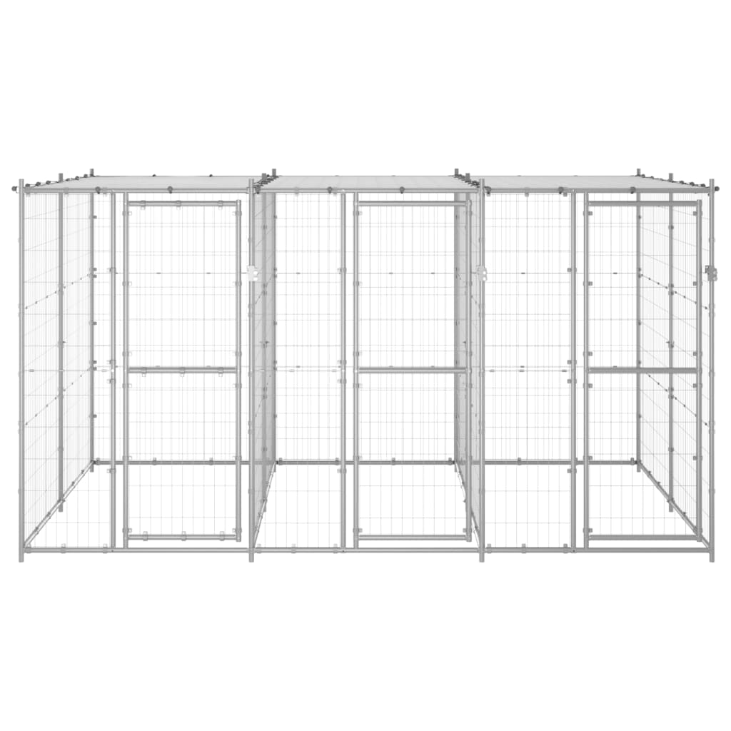 vidaXL Outdoor Dog Kennel Galvanized Steel with Roof 78.1 ft²