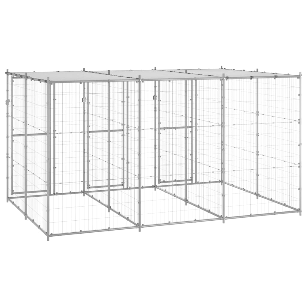 vidaXL Outdoor Dog Kennel Galvanized Steel with Roof 78.1 ft²