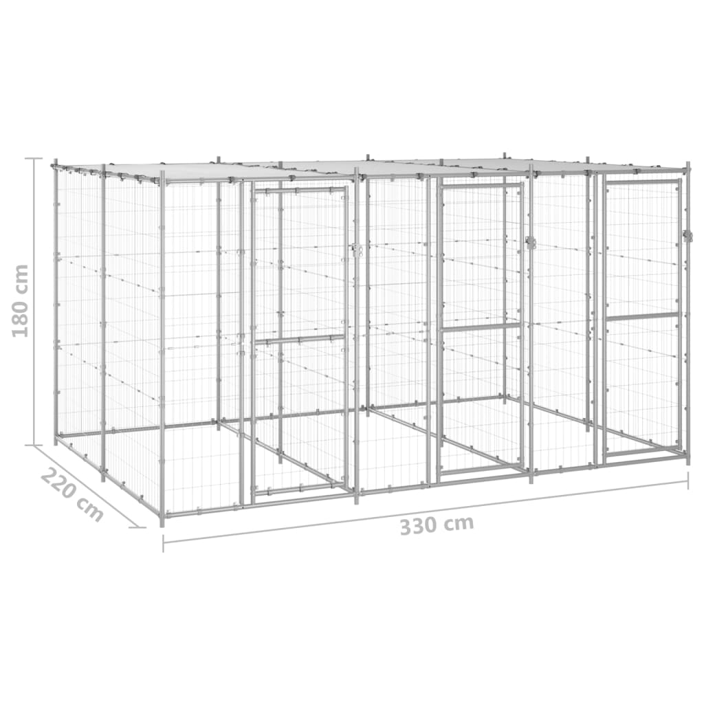 vidaXL Outdoor Dog Kennel Galvanized Steel with Roof 78.1 ft²